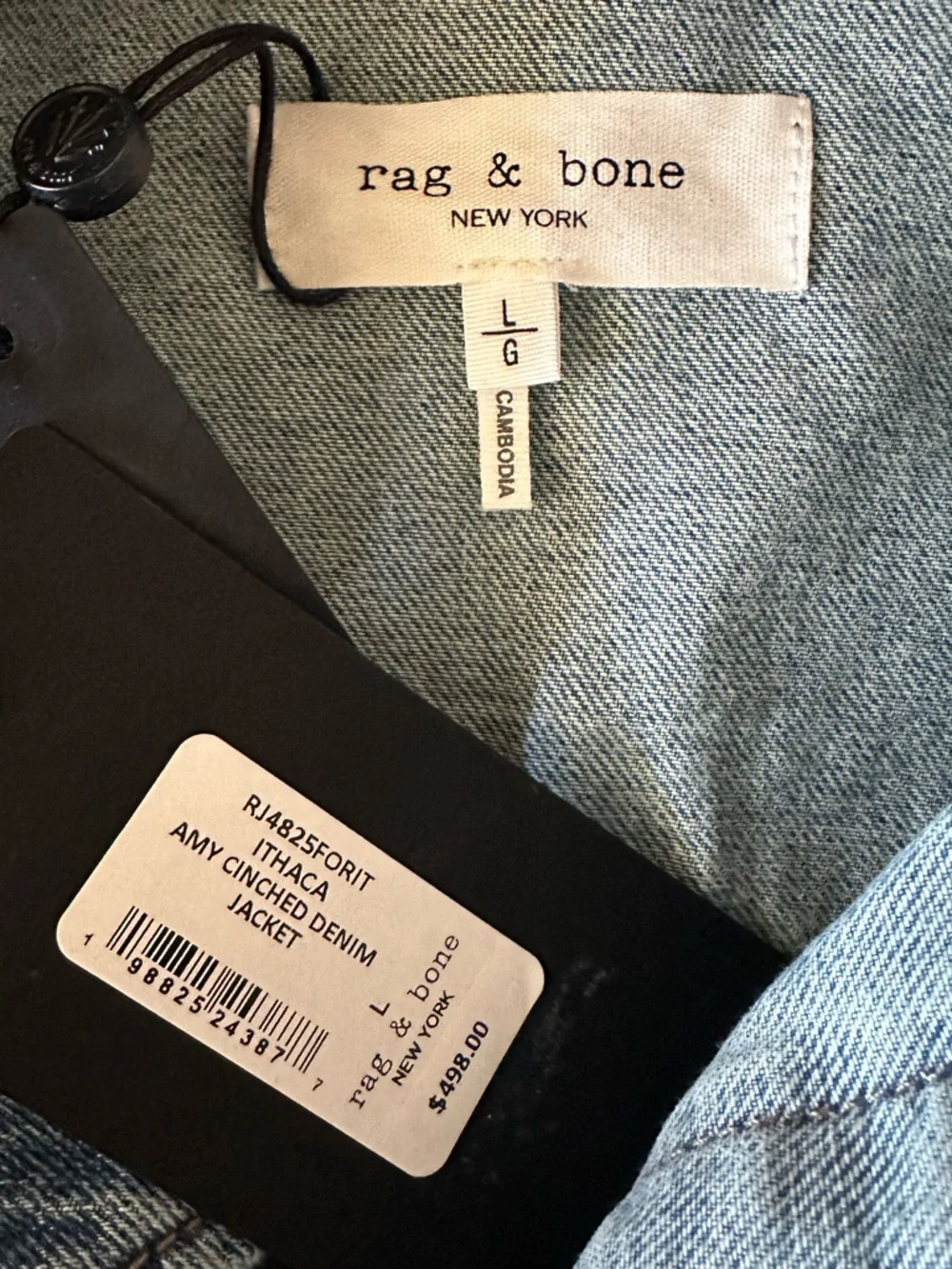 Rag & Bone Amy Cinched Waist Classic Light Blue Denim Jacket size L NWT - Picture 4 of 9